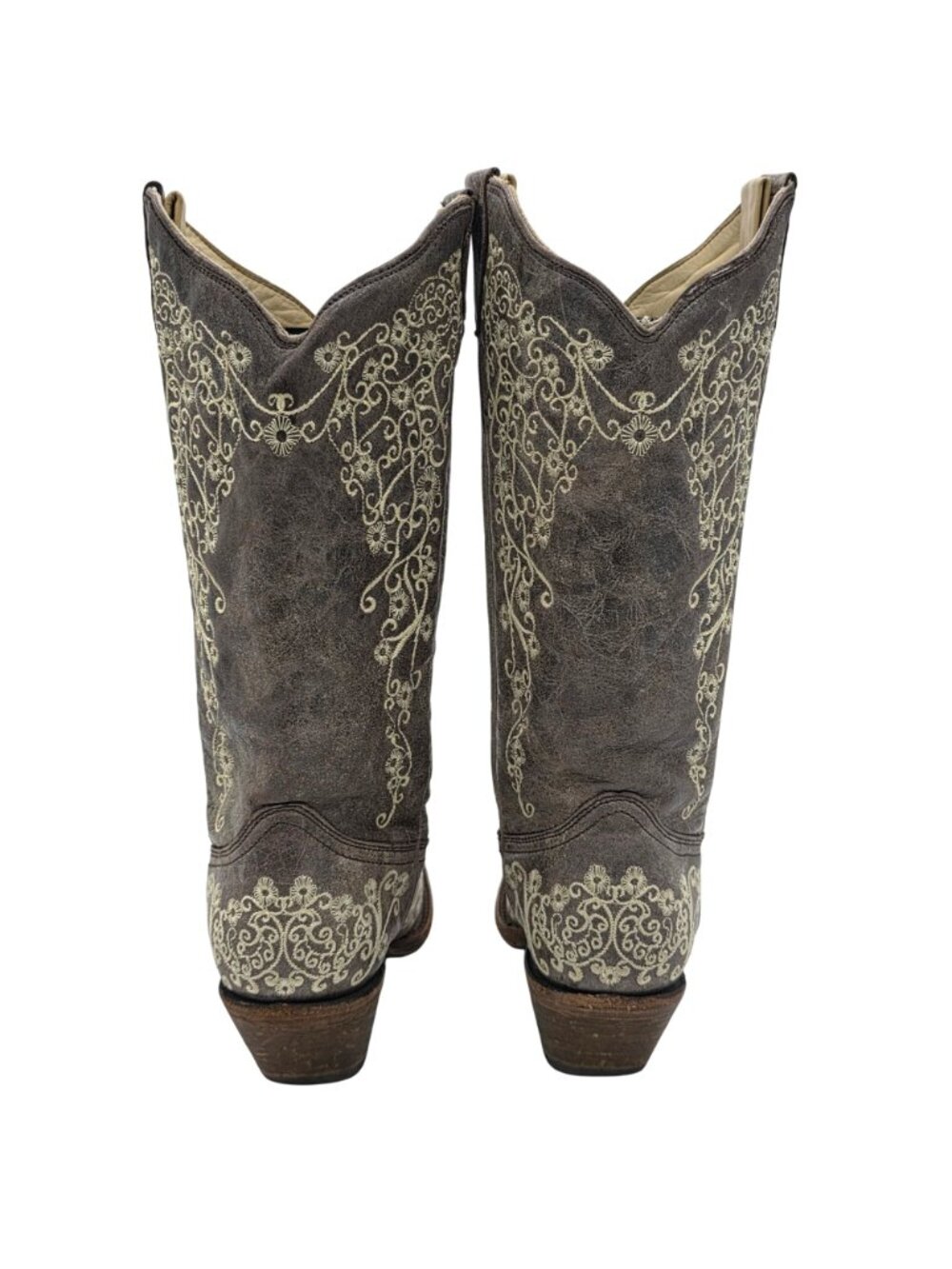Corral Distressed Brown Leather Floral Cowgirl Western Boots Women 7M Snip Toe - Picture 13 of 16